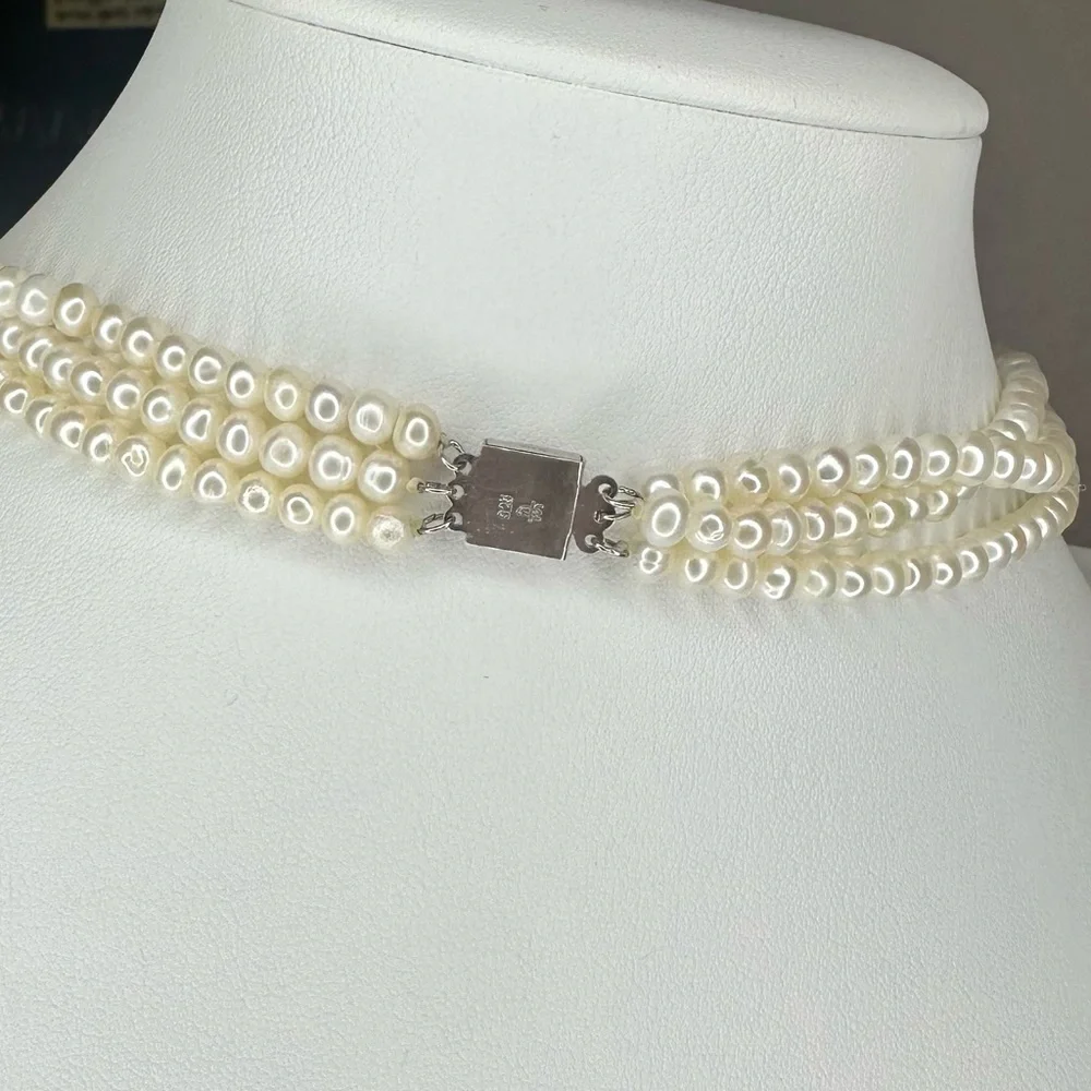 Danbury Mint Freshwater Pearl & Turquoise  3-Strand Necklace - Picture 4 of 12